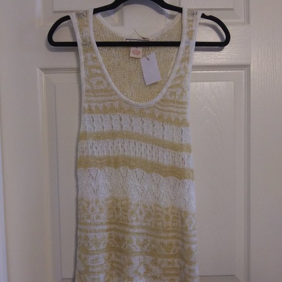 Flying Tomato | Fancy Knit Racerback Tan and White Tank | S | New - Picture 4 of 13